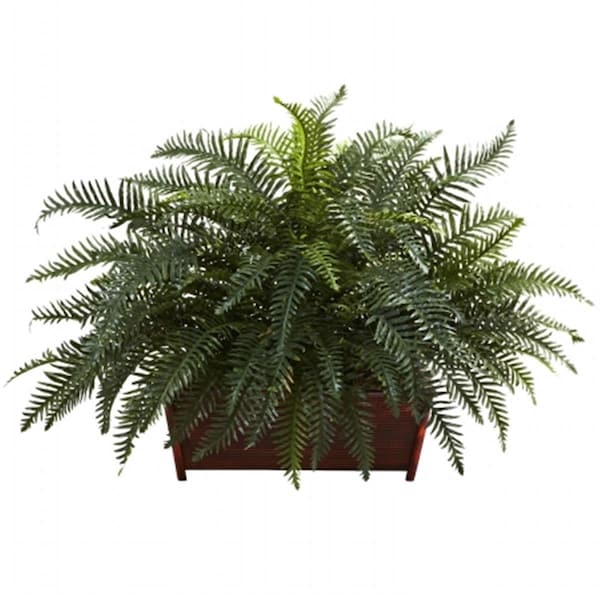 Nearly Natural River Fern With Wood Planter 6804 - main